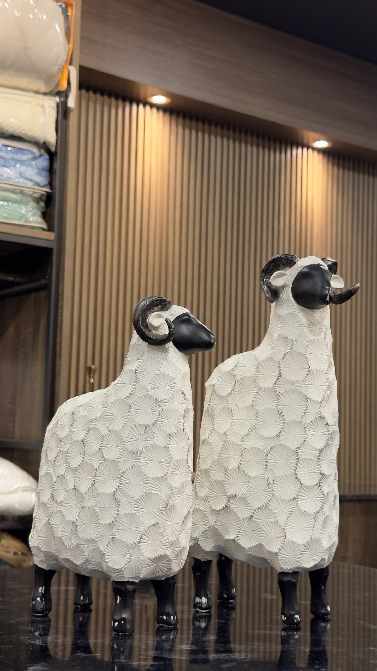 Textured Ceramic Sheep Figurines – Set of 2