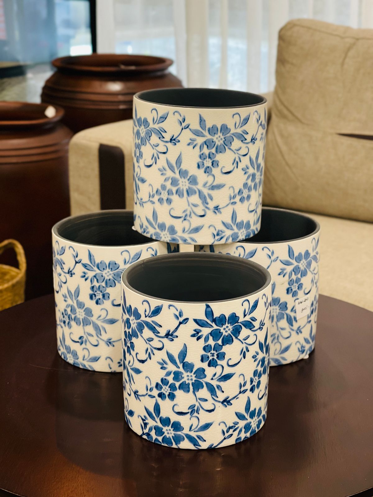 blue pottery pots