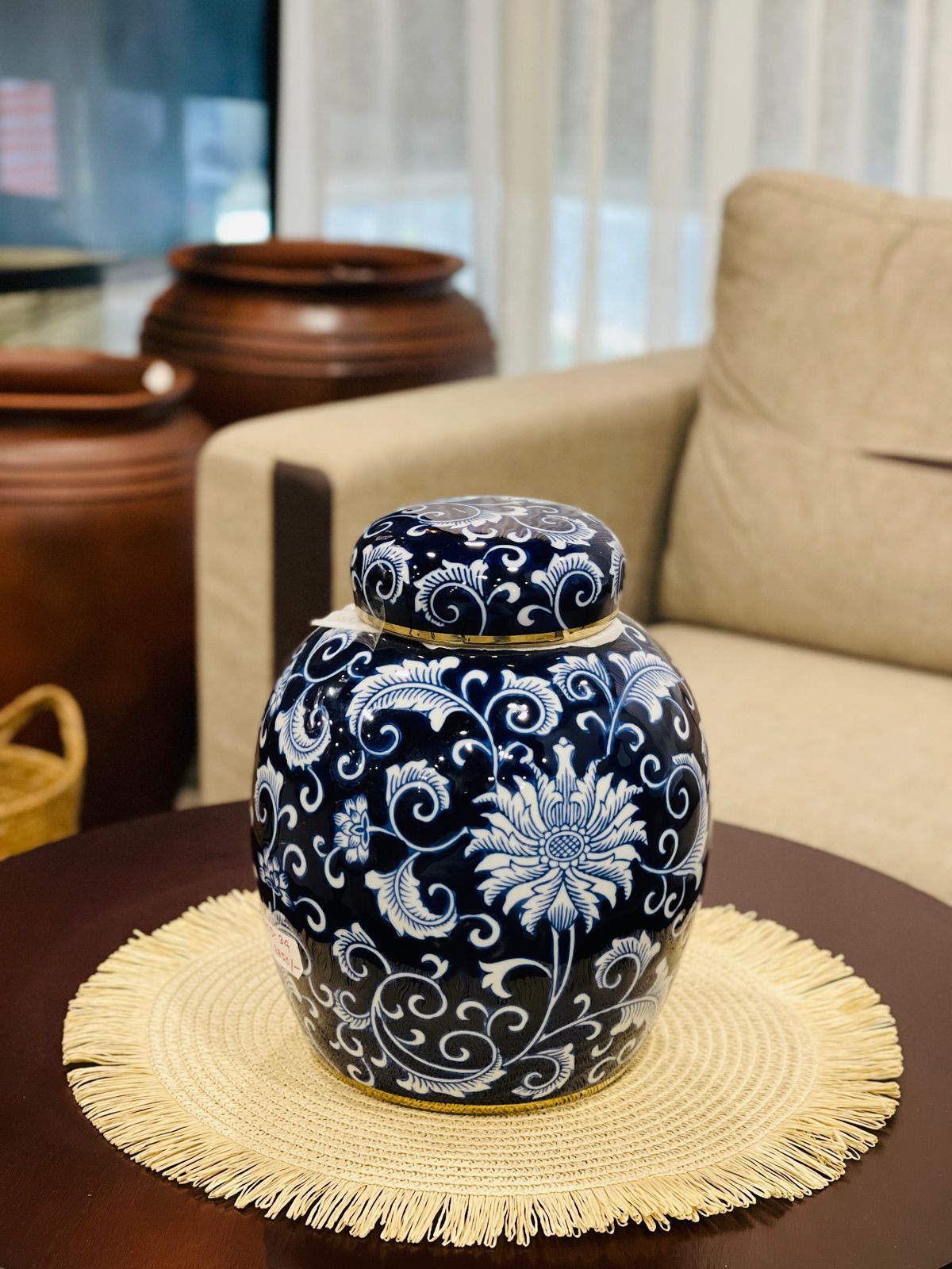 blue pottery container